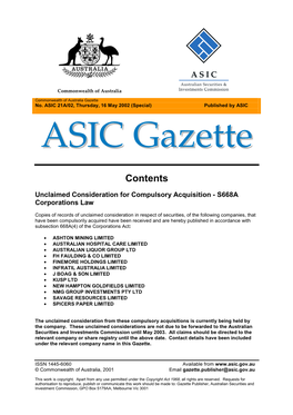 ASIC 21A/02, Thursday, 16 May 2002 (Special) Published by ASIC