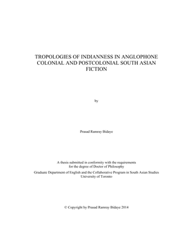 Tropologies of Indianness in Anglophone Colonial and Postcolonial South Asian Fiction