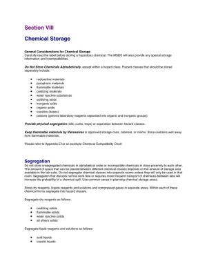 Section VIII Chemical Storage