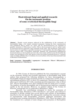 Heat-Tolerant Fungi and Applied Research: on the Taxonomic Position of Some Overlooked Thermophilic Fungi