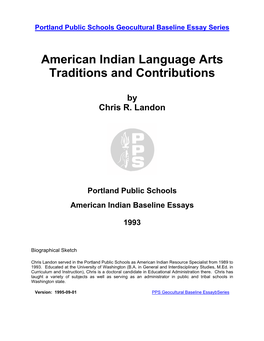 American Indian Language Arts Traditions and Contributions