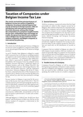 Taxation of Companies Under Belgian Income Tax Law