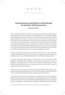 Contextualising Land Reform in West Bengal an Interview with Benoy Konar Aparajita Bakshi*