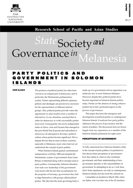Party Politics and Government in Solomon Islands