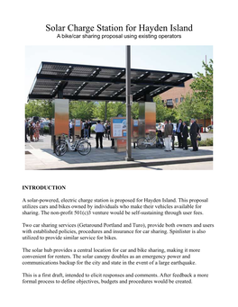 Solar Charge Station for Hayden Island a Bike/Car Sharing Proposal Using Existing Operators
