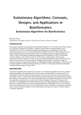 Evolutionary Algorithms: Concepts, Designs, and Applications in Bioinformatics Evolutionary Algorithms for Bioinformatics