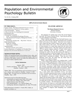 Population and Environmental Psychology Bulletin