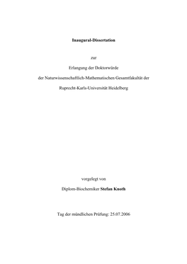 Inaugural-Dissertation Zur Erlangung Der Doktorwürde Der Naturwissenschaftlich-Mathematischen Gesamtfakultät Der Ruprecht-Kar