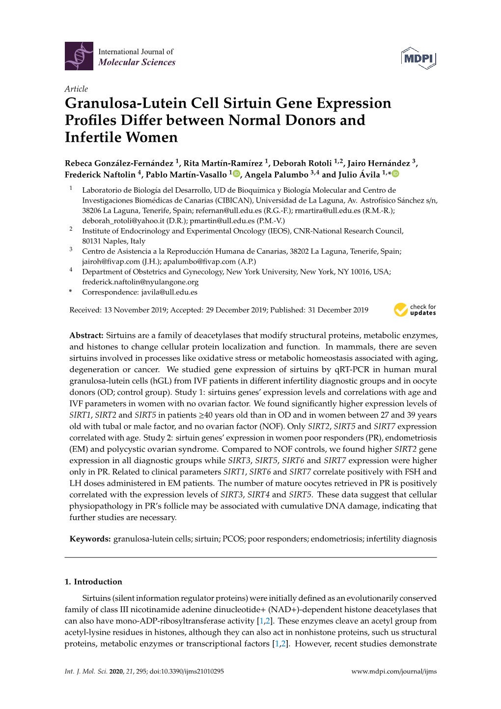 Granulosa-Lutein Cell Sirtuin Gene Expression Profiles Differ Between Normal Donors and Infertile Women