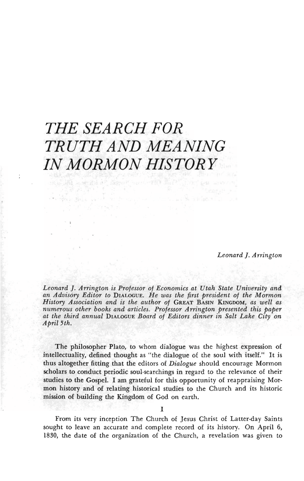 The Search for Truth and Meaning in Mormon Histor Y