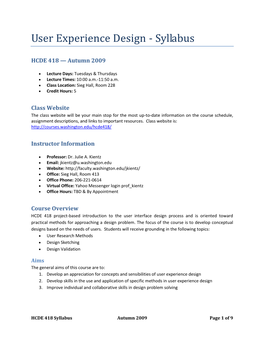 User Experience Design - Syllabus