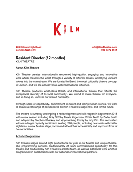 Resident Director (12 Months) KILN THEATRE