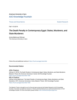 The Death Penalty in Contemporary Egypt: States, Murderers, and State Murderers