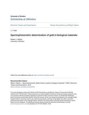 Spectrophotometric Determination of Gold in Biological Materials