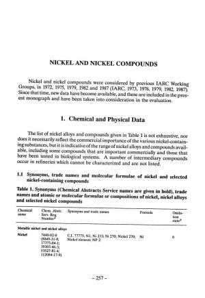 Nickel and Nickel Compounds Were Considered by Previous !AC Working Groups, in 1972, 1975, 1979, 1982 and 1987 (IARC, 1973, 1976, 1979, 1982, 1987)
