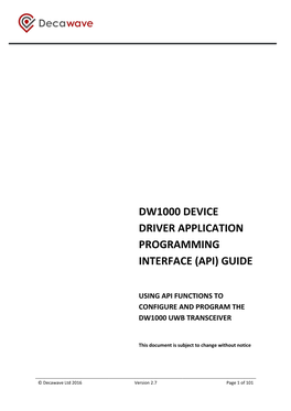 Dw1000 Device Driver Application Programming Interface (Api)