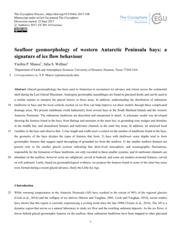 Seafloor Geomorphology of Western Antarctic Peninsula Bays: a Signature of Ice Flow Behaviour Yuribia P