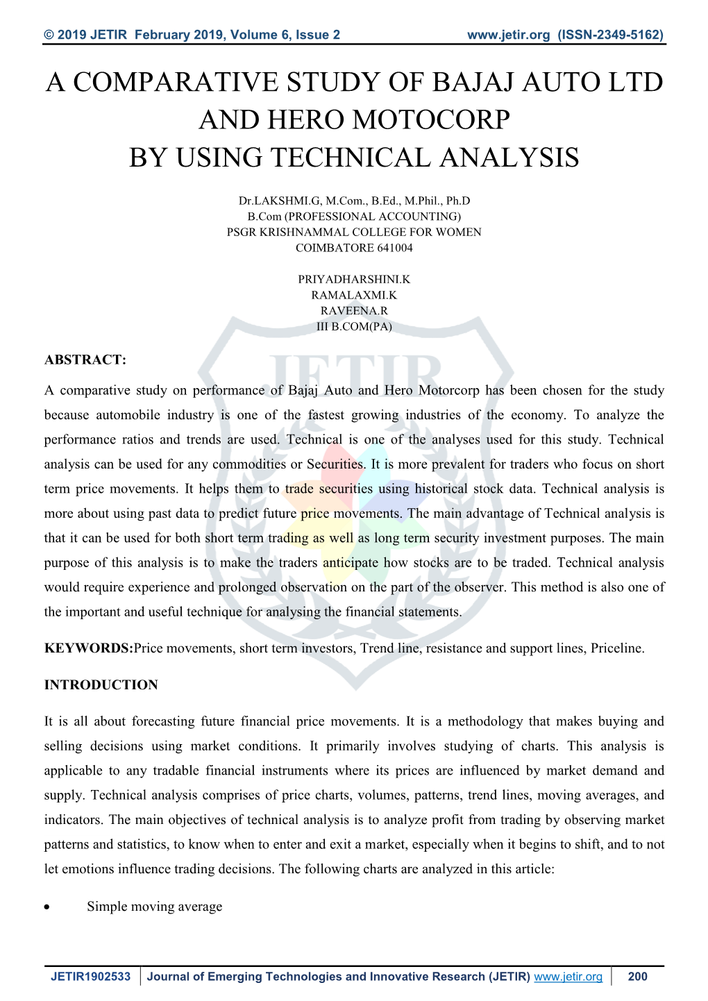 A Comparative Study of Bajaj Auto Ltd and Hero Motocorp by Using Technical Analysis