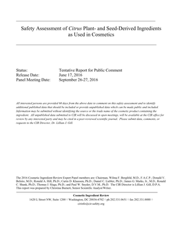 Safety Assessment of Citrus Plant- and Seed-Derived Ingredients As Used in Cosmetics