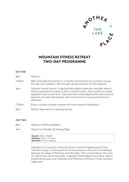 Mountain Fitness Retreat Two-Day Programme