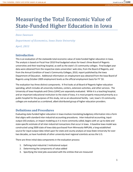 Measuring the Total Economic Value of State Funded Higher Education