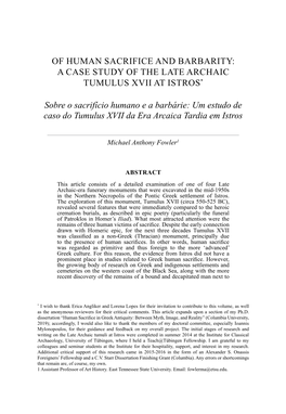 Of Human Sacrifice and Barbarity: a Case Study of the Late Archaic Tumulus Xvii at Istros*