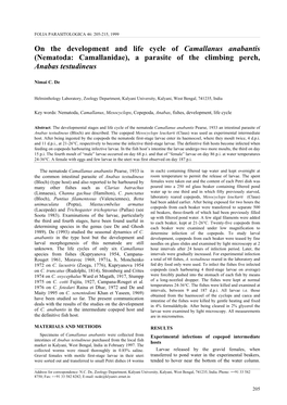On the Development and Life Cycle of Camallanus Anabantis (Nematoda: Camallanidae), a Parasite of the Climbing Perch, Anabas Testudineus