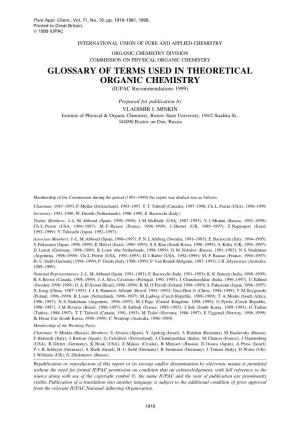 GLOSSARY of TERMS USED in THEORETICAL ORGANIC CHEMISTRY (IUPAC Recommendations 1999)
