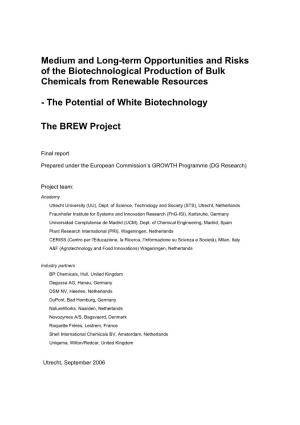 Medium and Long-Term Opportunities and Risks of the Biotechnological Production of Bulk Chemicals from Renewable Resources