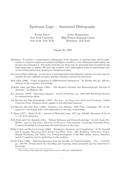 Epistemic Logic: : Annotated Bibliography