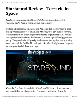 Starbound Review Chucklefish Terraria | Reviews | the Escapist 10/22/17, 10�22 PM Starbound Review - Terraria in Space