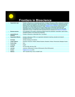 Frontiers in Bioscience