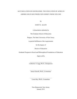 The Education of African Americans in Southern New Jersey from 1920-1945