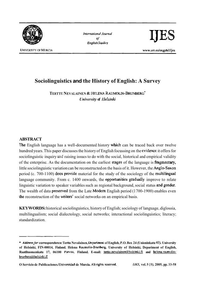 Sociolinguistics and the History of English: a Survey
