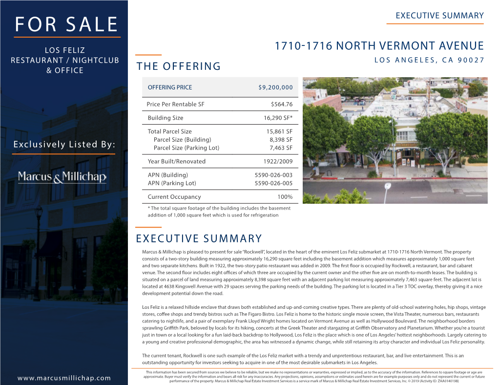 For Sale Executive Summary