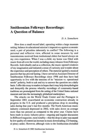 Smithsonian Folkways Recordings: a Question of Balance