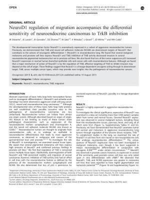 Neurod1 Regulation of Migration Accompanies the Differential Sensitivity of Neuroendocrine Carcinomas to Trkb Inhibition