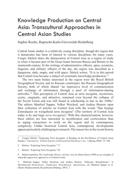 Knowledge Production on Central Asia: Transcultural Approaches in Central Asian Studies Sophie Roche, Ruprecht-Karls-Universität Heidelberg