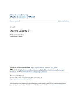 Aurora Volume 64 Keith Anderson (Editor) Olivet Nazarene University