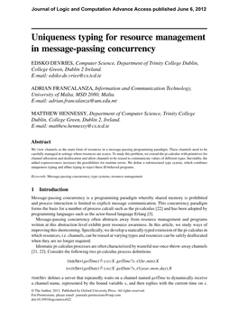Uniqueness Typing for Resource Management in Message-Passing Concurrency