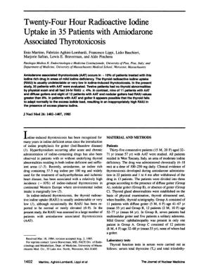 Uptake in 35 Patients with Amiodarone Associated Thyrotoxicosis