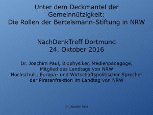 Unter Dem Deckmantel Der Gemeinnützigkeit: Die Rollen Der Bertelsmann-Stiftung in NRW