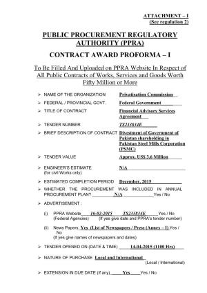 Public Procurement Regulatory Authority (Ppra) Contract Award