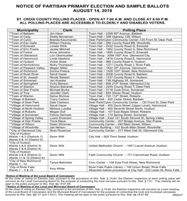 Notice of August 14, 2018 Partisan Primary Election and Sample Ballots