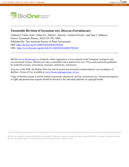 Taxonomic Revision of Geranium Sect. Dissecta (Geraniaceae) Author(S): Carlos Aedo , Omar Fiz , María L