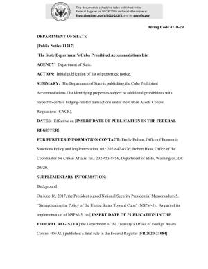 The State Department's Cuba Prohibited Accommodations List AGEN
