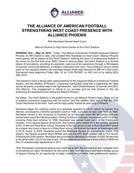 The Alliance of American Football Strengthens West Coast Presence with Alliance Phoenix