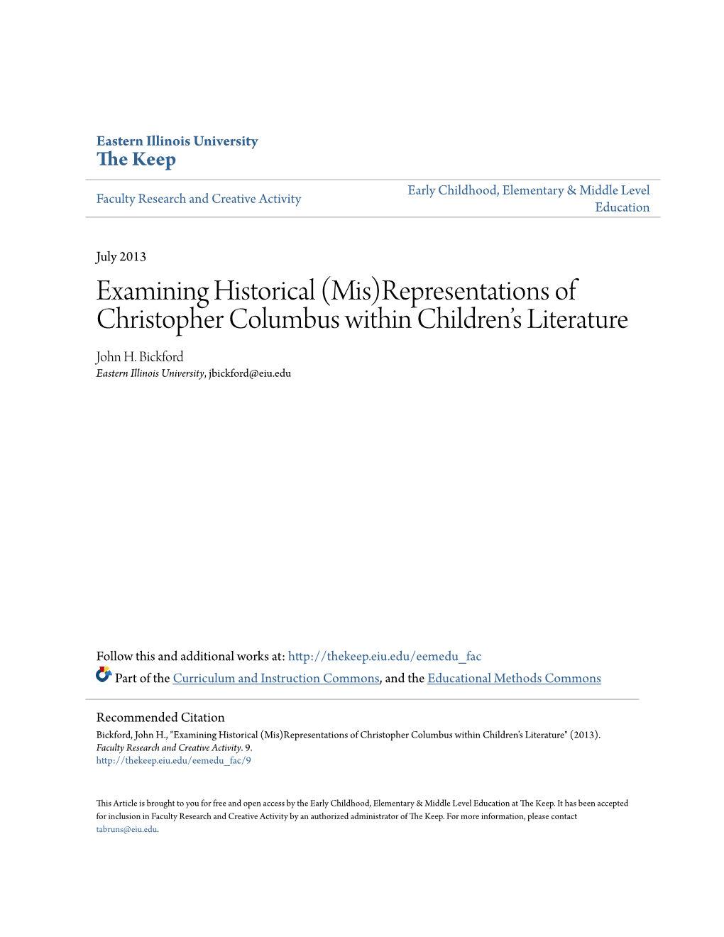 Representations of Christopher Columbus Within Children's Literature