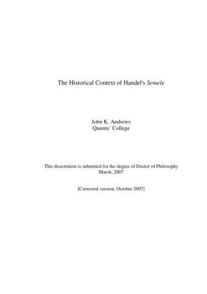The Historical Context of Handel's Semele