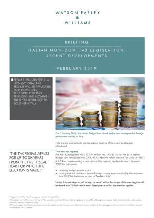 Briefing Italian Non-Dom Tax Legislation: Recent Developments February 2019